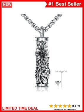 Sterling Silver Urn Necklace Sunflower Cremation Jewelry for Ashes Memorial
